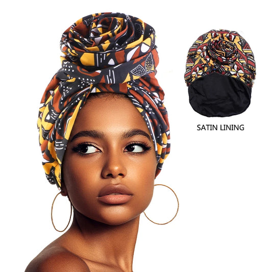 African Print Hair Turban Satin Lining