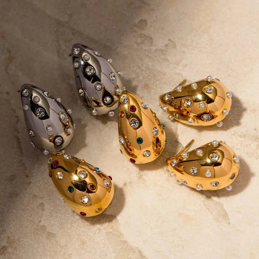 18k Gold Plated Teardrop Earrings with Crystals
