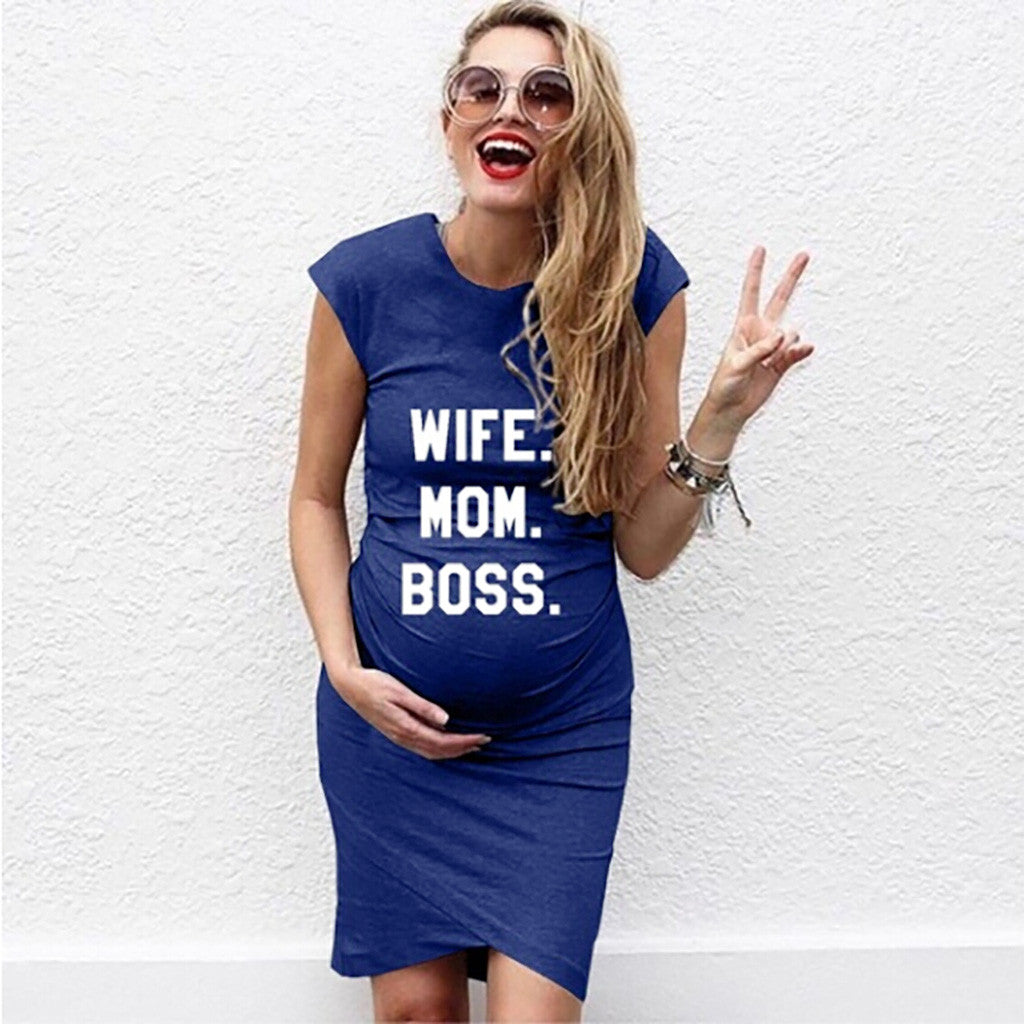 Wife. Mom. Boss. T-Shirt Maternity Dress in Navy