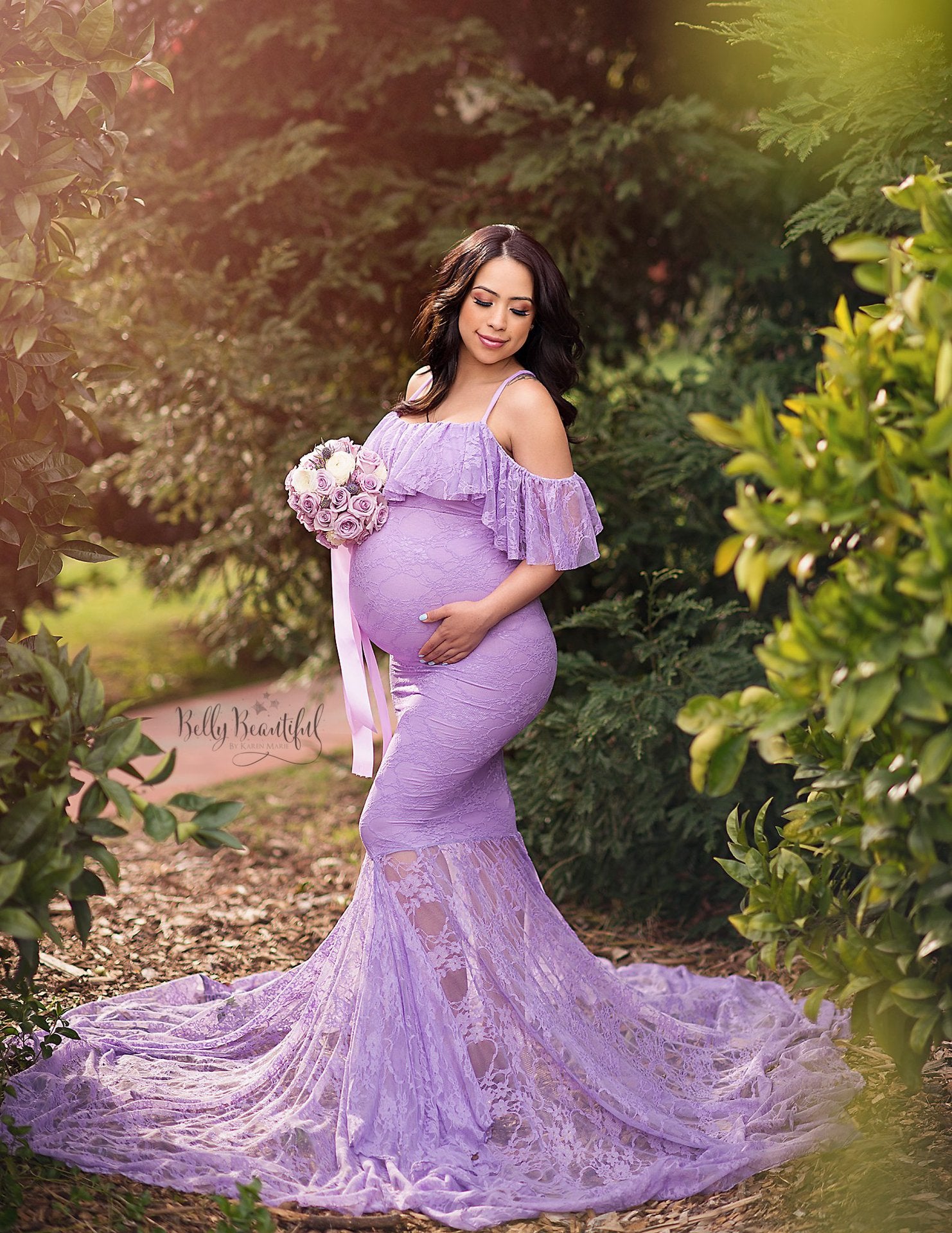 Allover lace maternity dress for a maternity photoshoot