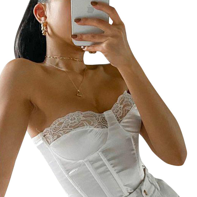 Woman wearing white lace corset